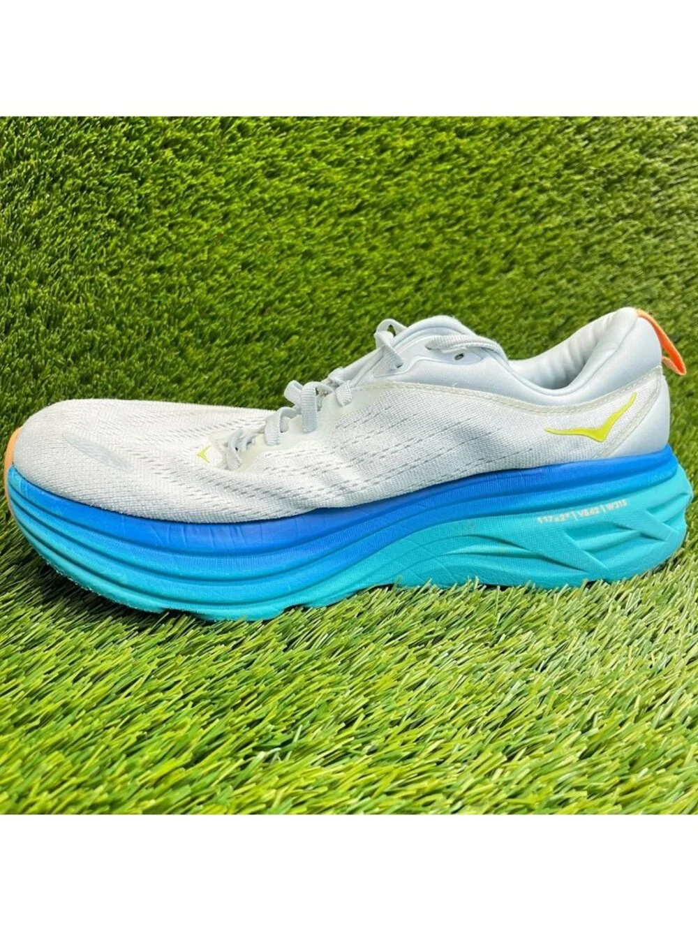 Hoka One One Bondi 8 Mens Size 10.5 White Blue Athletic Running Shoes Sneakers